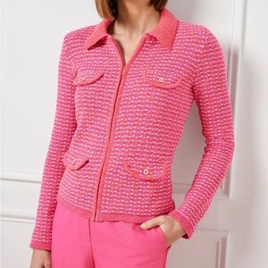 Talbots cardigan sweater lady jacket zip front striped
Pink coral white large